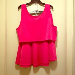 Two piece neon pink crop top and skater skirt set